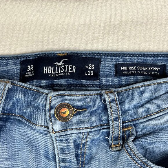 Hollister Mid-Rise Super Skinny Size 26x30 3R Stretch Denim Distressed Raw Hem - Picture 4 of 14